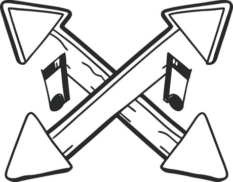 Playlist shuffle symbol—two crossing arrows with a music note overlay, outline.