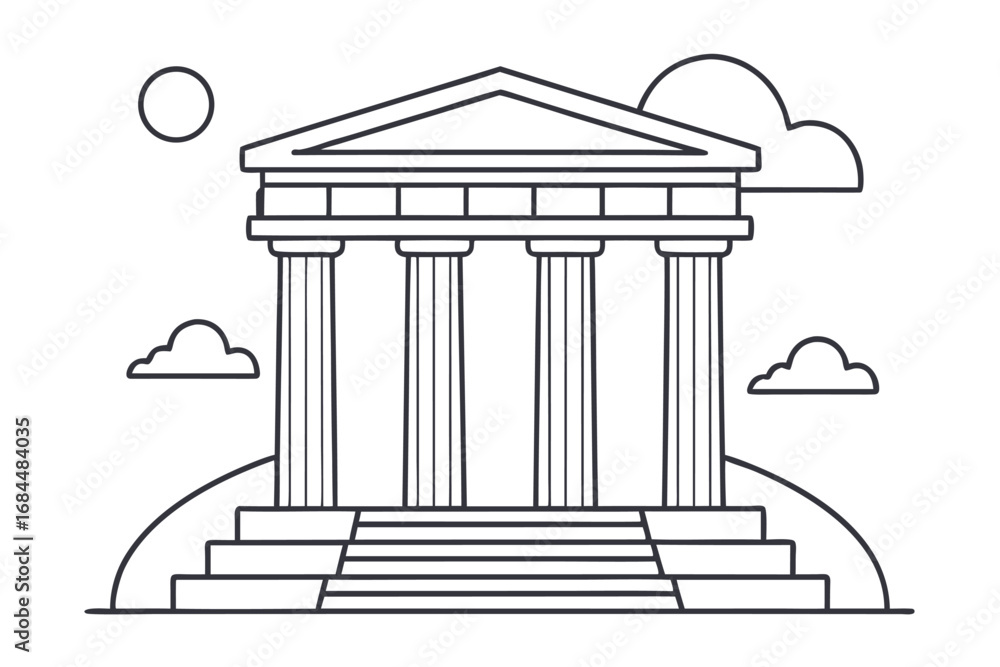 Aufkleber outline of a classical building with columns and clouds in the sky temple architecture