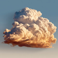 Cumulus cloud with warm sunlight glowing on its fluffy texture against clear blue sky, creating peaceful and majestic natural scene