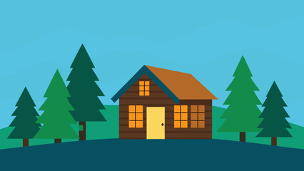 Discover a Rustic Cabin in the Woods Charming Nature Vector Illustration