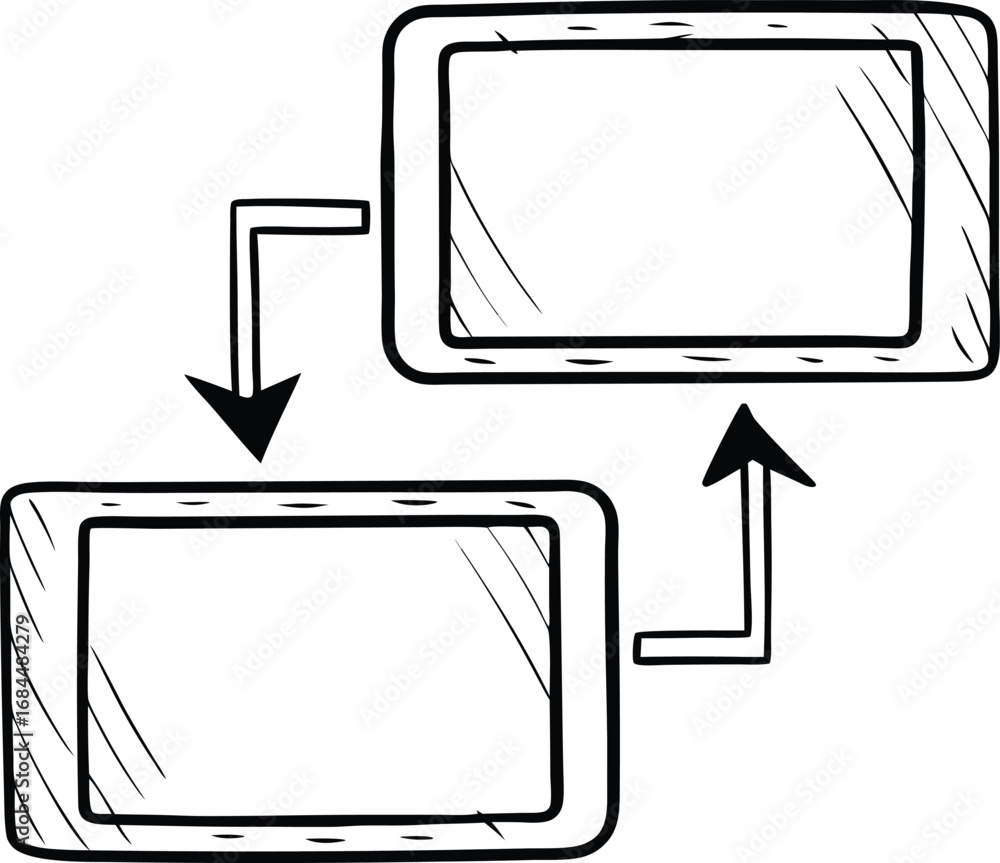 Poster horizontal swap with two rectangles and arrows exchanging positions.