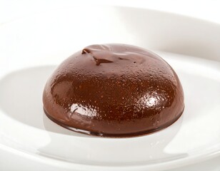 Round chocolate dessert on white plate