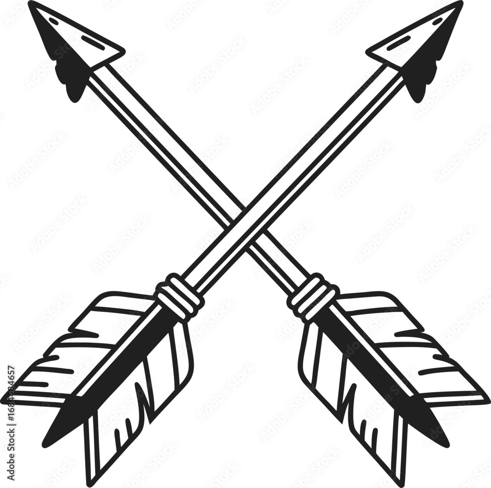 Poster crossed arrows with one arrow dashed contrast outline.