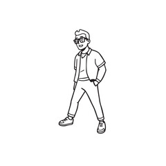 Handsome Man Black and White Illustration Vector Image Male Portrait Fashion Sketch Line Art Design	