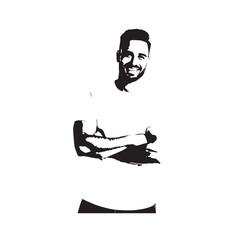 Handsome Man Black and White Illustration Vector Image Male Portrait Fashion Sketch Line Art Design	