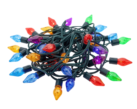 Colorful festive string lights arrangement for holiday decorations and seasonal celebration