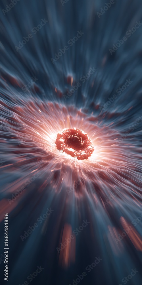 Poster abstract explosion with vibrant red and blue hues creating a dynamic and energetic effect, perfect f