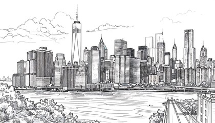 Fototapeta premium Detailed sketch of New York City skyline
