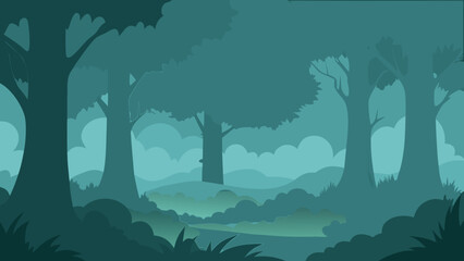 Dense Fog in an Ancient Woodland Nature Vector Art Depicting Eerie Forest