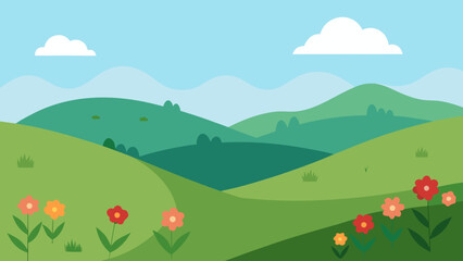 Fototapeta premium Rolling Hills Covered in Wildflowers Nature Vector Art Displaying Floral Meadow