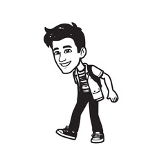 Handsome Man Black and White Illustration Vector Image Male Portrait Fashion Sketch Line Art Design