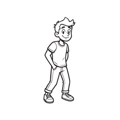 Handsome Man Black and White Illustration Vector Image Male Portrait Fashion Sketch Line Art Design