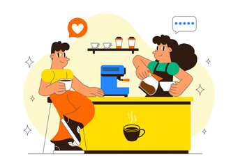 Coffee Shop Culture Vector Illustration featuring a Visit to Coffee Shops with Beverages, Social Experience, and Relaxing Atmosphere in a Background