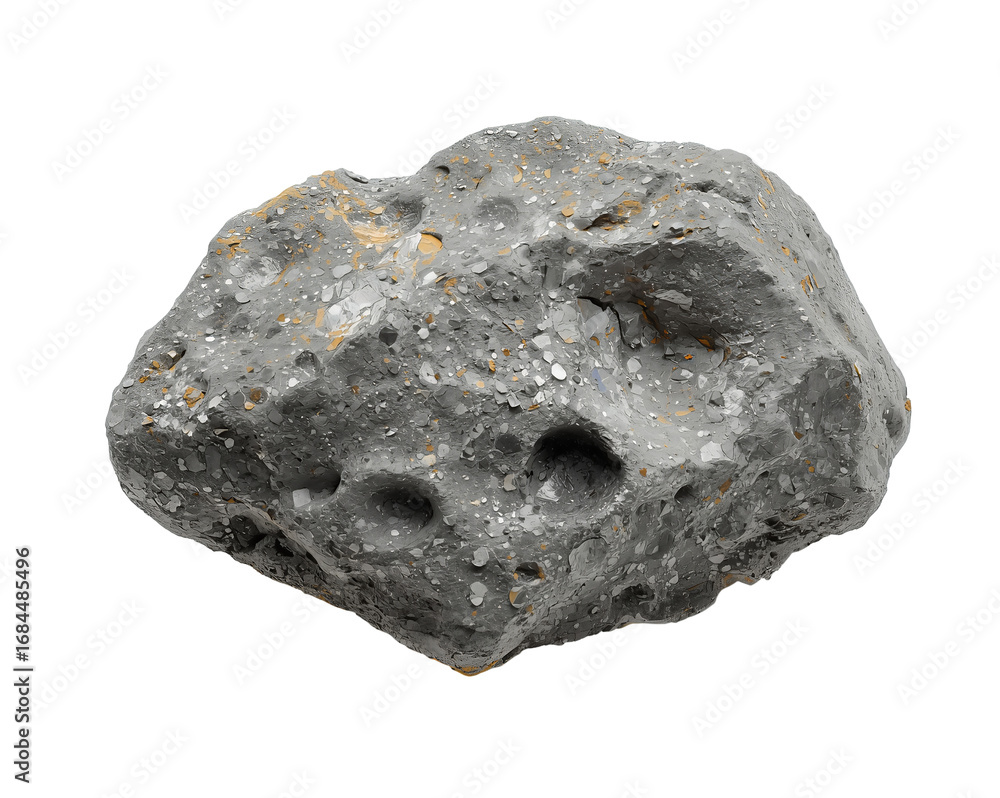 Poster detailed close-up of a porous gray rock formation isolated on a solid field creating unique texture