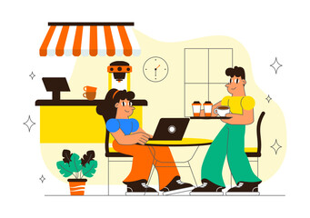 Coffee Shop Culture Vector Illustration featuring a Visit to Coffee Shops with Beverages, Social Experience, and Relaxing Atmosphere in a Background