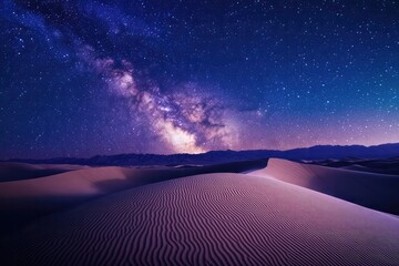 "Stunning Milky Way Over Desert Sand Dunes at Night"