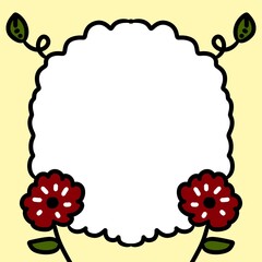 frame of flowers on red and white background with a white flower.