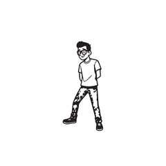 Handsome Man Black and White Illustration Vector Image Male Portrait Fashion Sketch Line Art Design