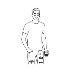 Handsome Man Black and White Illustration Vector Image Male Portrait Fashion Sketch Line Art Design