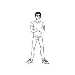 Handsome Man Black and White Illustration Vector Image Male Portrait Fashion Sketch Line Art Design