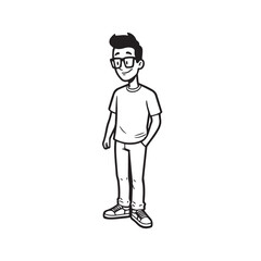 Handsome Man Black and White Illustration Vector Image Male Portrait Fashion Sketch Line Art Design