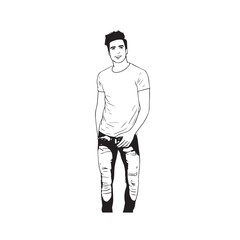 Handsome Man Black and White Illustration Vector Image Male Portrait Fashion Sketch Line Art Design