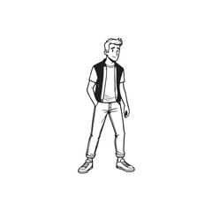 Handsome Man Black and White Illustration Vector Image Male Portrait Fashion Sketch Line Art Design