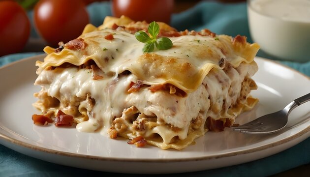 piece of chicken bacon ranch lasagna on a plate