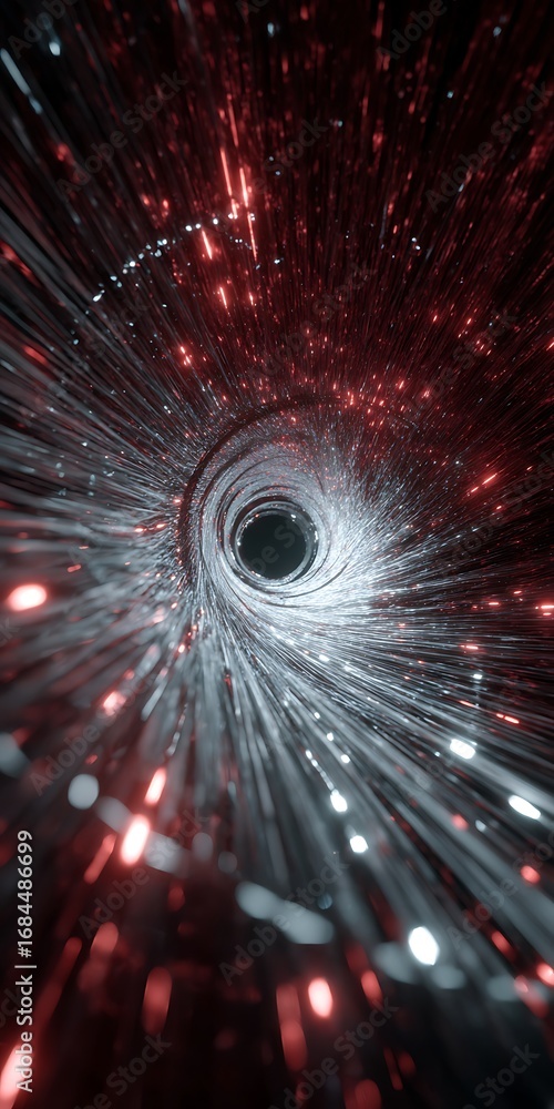 Poster abstract black and red light tunnel with a vortex effect, a futuristic and magical background with a