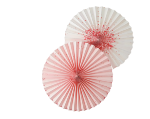Elegant Paper Fan Decorations with Delicate Pink Splatter Accents for Parties or Celebrations