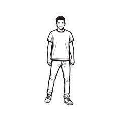 Handsome Man Black and White Illustration Vector Image Male Portrait Fashion Sketch Line Art Design