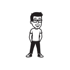 Handsome Man Black and White Illustration Vector Image Male Portrait Fashion Sketch Line Art Design