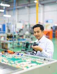 Fototapeta premium Engineer examining circuit boards