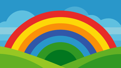 Vibrant Rainbow Valley Vector Nature Illustration Colorful Sky Scene