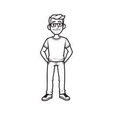 Handsome Man Black and White Illustration Vector Image Male Portrait Fashion Sketch Line Art Design