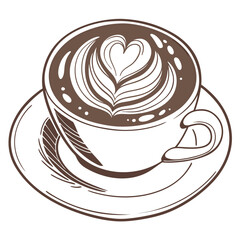Exquisite latte art in a coffee cup on a saucer showcasing a delicate heart design perfect for cafe menus and social media promotions