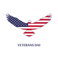 American patriotic eagle silhouette, veterans day celebration with stars and stripes emblem
