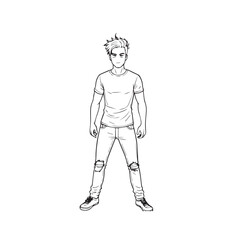 Obraz premium Handsome Man Black and White Illustration Vector Image Male Portrait Fashion Sketch Line Art Design