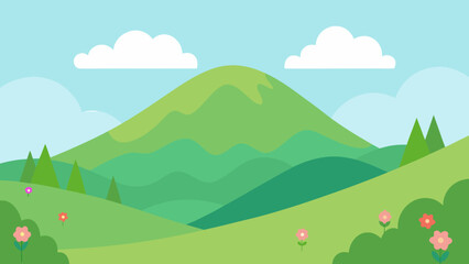 Fototapeta premium Gentle Foothills Springtime Vector Nature Illustration Green Hill Landscape