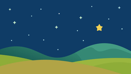 Fototapeta premium Starry Night Sky Prairie Vector Nature Illustration Cosmic Landscape Art