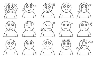 A set of line art emoticon vector. Emoticon faces collection