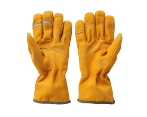 High visibility yellow leather work gloves for construction and industrial applications