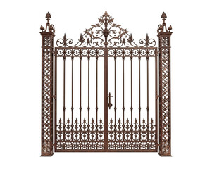 Intricate Antique Metal Gate with Ornate Details on Neutral Background, Ideal for Design Use