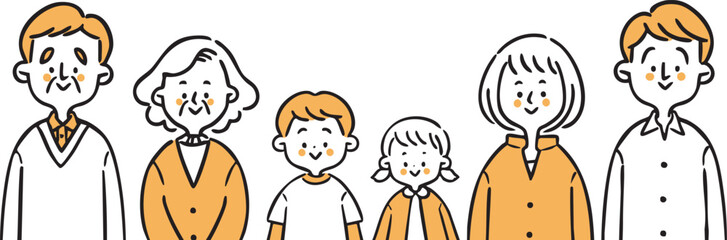 家族三世代　上半身　ベクター（オレンジ）
