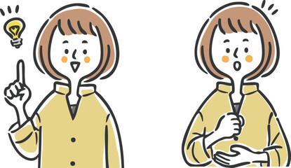 納得理解する女性　上半身　ベクター
