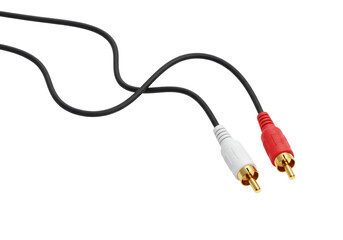 Isolated RCA audio cable connector cord with red and white plugs for audio connection
