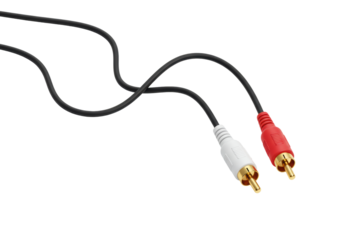 Isolated RCA audio cable connector cord with red and white plugs for audio connection