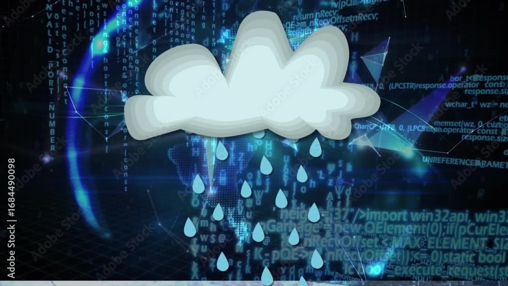 Aufkleber animation of cloud with rain icon over data processing