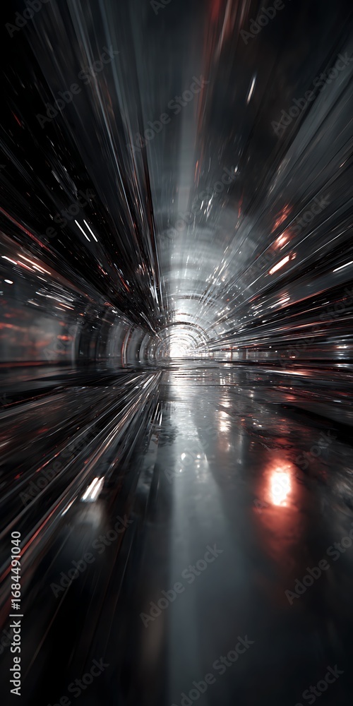 Poster futuristic tunnel with blurred motion and perspective, creating a sense of speed and technology, ide