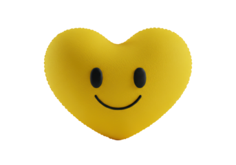 Isolated yellow heart smiley face emoji cushion, stuffed pillow for love and happiness